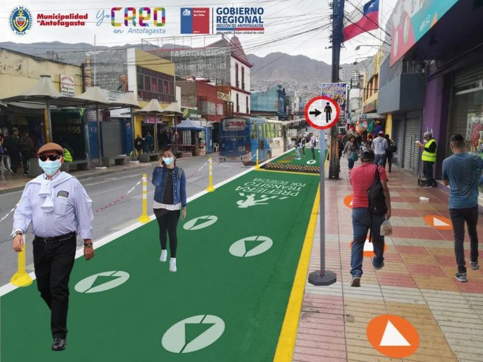  Comenzó ensanchamiento de aceras de Antofagasta para promover distanciamiento físico