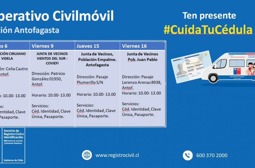  Plebiscito: Campaña #CuidaTuCédula agenda nuevas fechas en terreno de Registro Civil Antofagasta