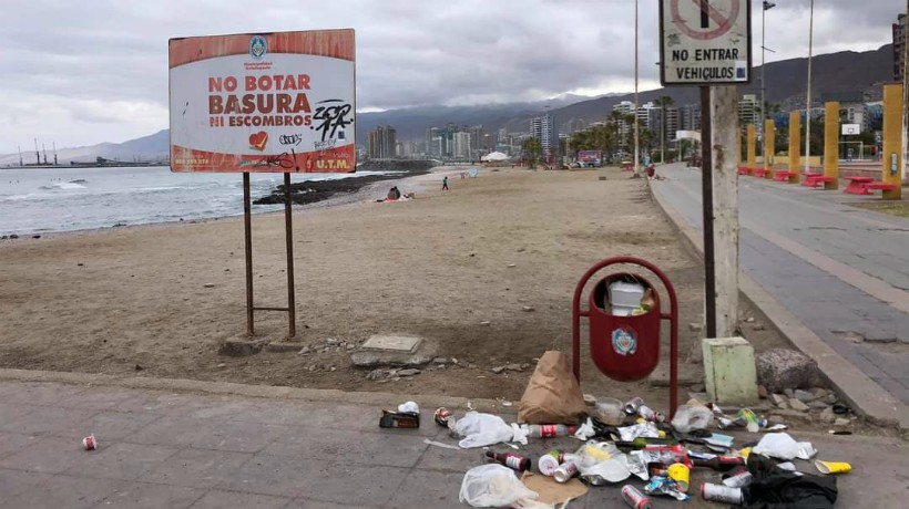  Primer fin de semana sin cuarentena en Antofagasta y el resultado es gran cantidad de desechos en costas y parques