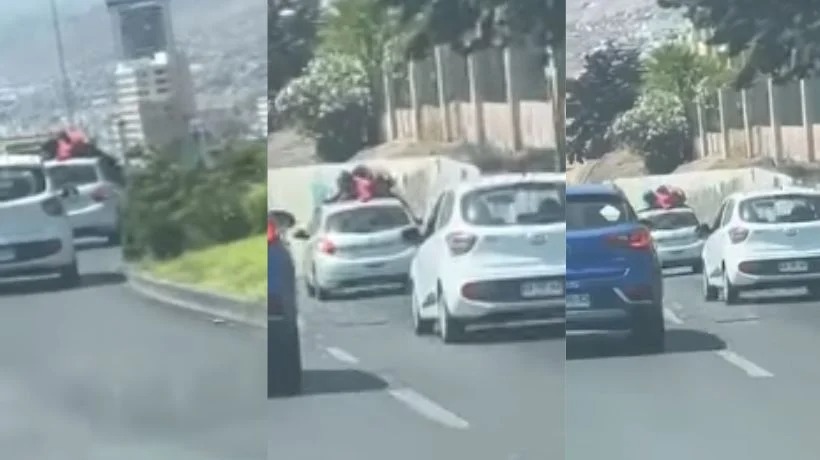  Increíble escena en Antofagasta: Motorista se sube al techo de un vehículo en movimiento